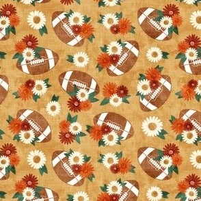 (small scale) floral football - football and flowers - fall mustard - LAD22