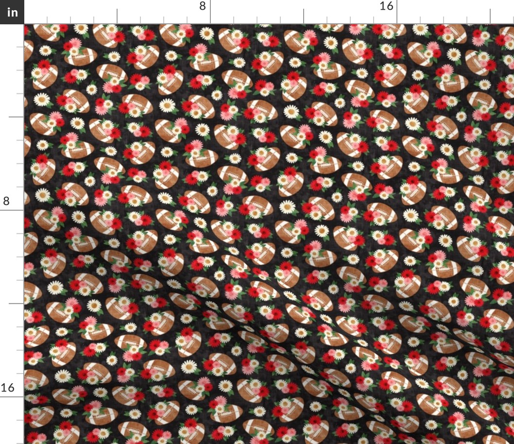 (small scale) floral football - football and flowers - dark grey - LAD22