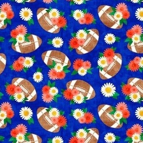 (small scale) floral football - football and flowers - royal blue - LAD22