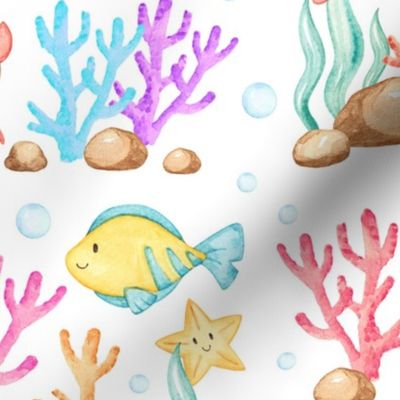 Watercolor Under The Sea Life Ocean Animals