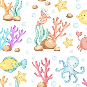 Watercolor Under The Sea Life Ocean Animals