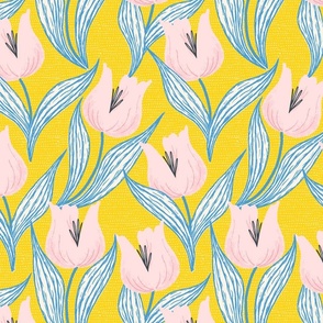 spring tulip/yellow and blue/lighter background/jumbo scale