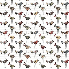 funny birds garden party coordinate I - earthy colors - birds fabric and wallpaper