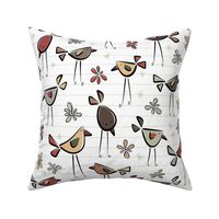 funny birds garden party - earthy colors - birds fabric and wallpaper