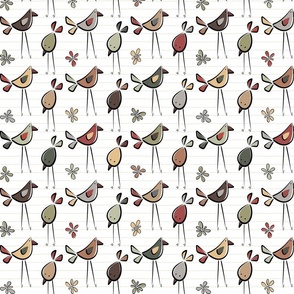 funny birds garden party coordinate II - earthy colors - birds fabric and wallpaper