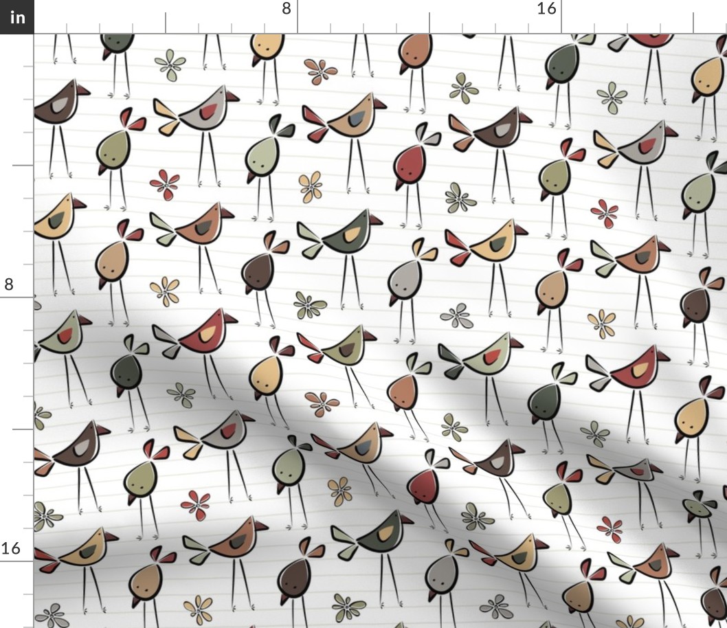 funny birds garden party coordinate II - earthy colors - birds fabric and wallpaper