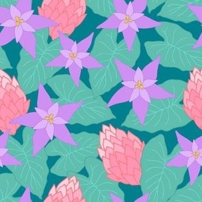 Bromeliads and Ginger Floral - Teal