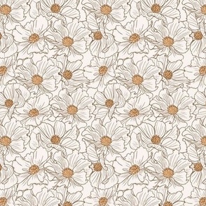 Cosmos flower print boho beige and brown- small scale