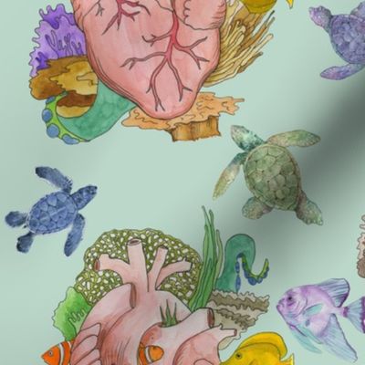 Anatomical heart illustration ocean reef 