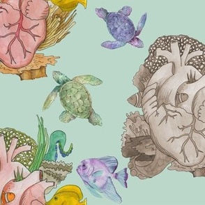 Anatomical heart illustration ocean reef 