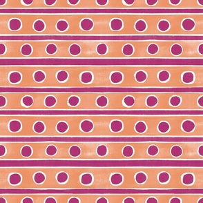 Watercolor Stripes and Dots - Berry Pink and Peach - large scale