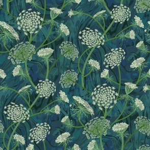 Queen Anne's Lace Marbled On Blue