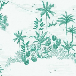 vintage sketchy tropical jungle toile de jouy - seaglass aqua green - LARGE