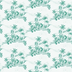 vintage sketchy tropical jungle toile de jouy - seaglass aqua green - small