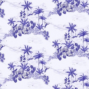 vintage sketchy tropical jungle toile de jouy - chinoiserie navy ink blue - medium