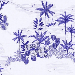 vintage sketchy tropical jungle toile de jouy - chinoiserie navy ink blue - large