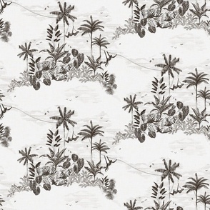 vintage sketchy tropical jungle toile de jouy -  black ink linen - medium