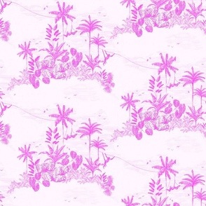 vintage sketchy tropical jungle toile de jouy - neon pink - medium