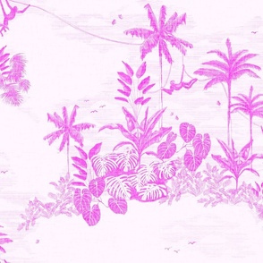 vintage sketchy tropical jungle toile de jouy - neon pink - large