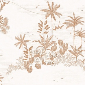 vintage sketchy tropical jungle toile de jouy - soft caramel brown - large