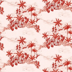 vintage sketchy tropical jungle toile de jouy - chinoiserie ruby red - medium
