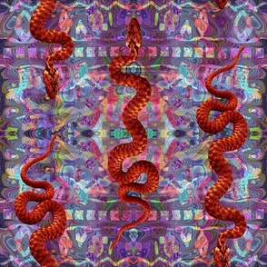 large Psychedelic hissterical snakes violet orange copper PSMGE