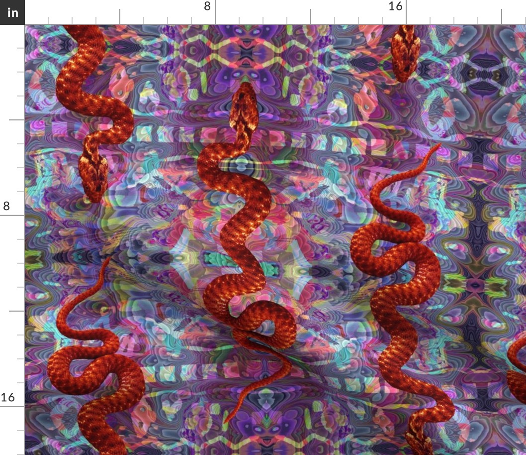 large Psychedelic hissterical snakes violet orange copper PSMGE