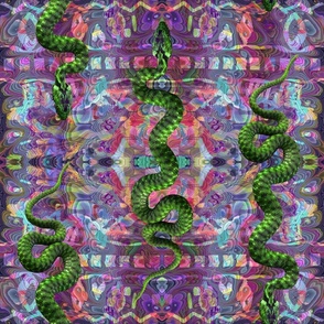 large Psychedelic hissterical snakes violet green PSMGE