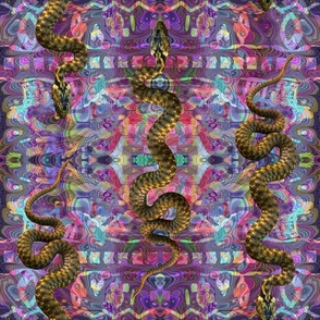 large Psychedelic hissterical snakes violet gold brown PSMGE