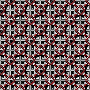 Growth - Folk Motive Geometric Pattern with Swirls Structural Waves - Ancient Ethnic Symbol - Abstract Ornament Obereg - Black White Scarlet Red - Small