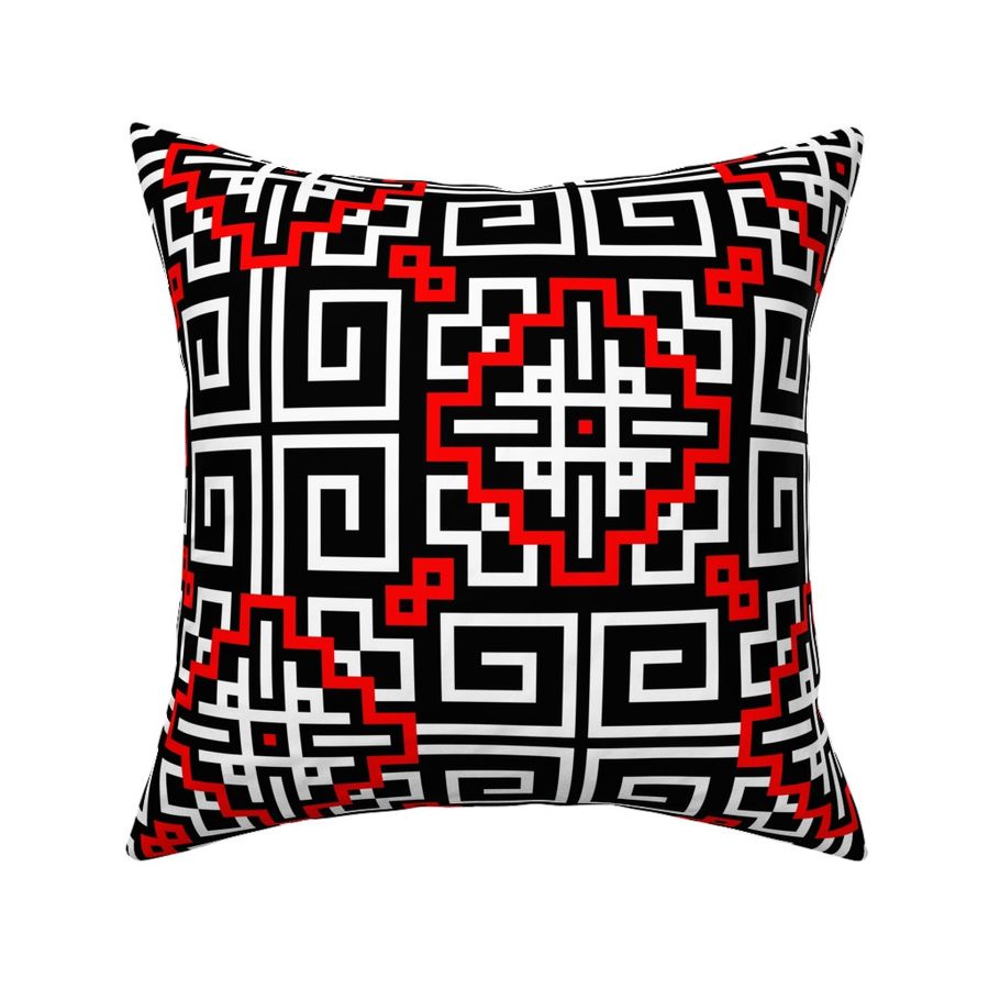 Growth - Folk Motive Geometric Pattern with Swirls Structural Waves - Ancient Ethnic Symbol - Abstract Ornament Obereg - Black White Scarlet Red - Mega Large