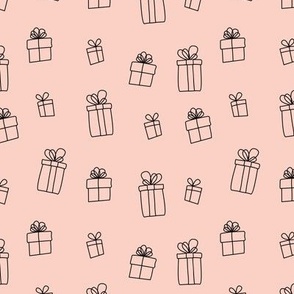 Wrapping gifts for the Holidays hand drawn presents for birthdays or christmas on blush pink