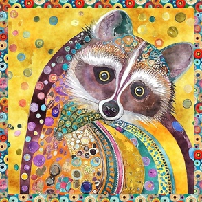 FUNKY RACCOON 1 PANEL COLORFUL KLIMT INSPIRED FLWRHT