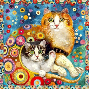 FUNKY CAT 11 COLORFUL PANEL KLIMT INSPIRED FLWRHT