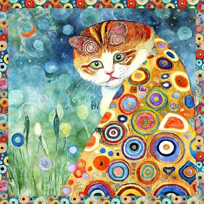 FUNKY CAT 9 COLORFUL PANEL KLIMT INSPIRED FLWRHT