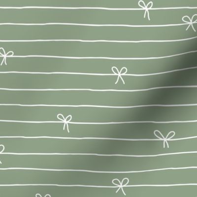 The Minimalist - Ribbons and bows birthday and christmas present theme abstract strings of bows white on sage green