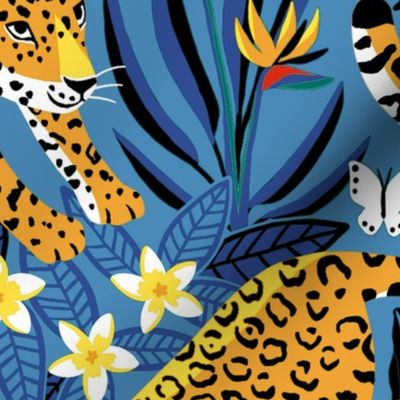 Dancing Jaguar Jungle - Grey Blue - Large Scale