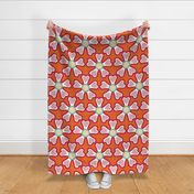 Large jumbo scale // Groovy retro flowers // orange background ivory spearmint white blush pink and cardinal red bold blooms