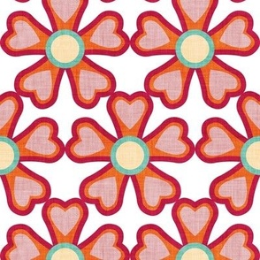 Small scale // Groovy retro flowers // white background ivory spearmint orange blush pink and cardinal red bold blooms