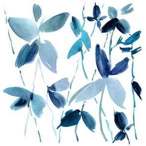 sage greenery - indigo-teal watercolor botanical hand painted nature 