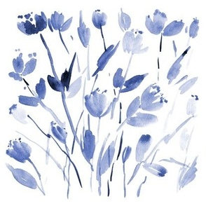 Midsummer bloom in Italy - indigo watercolor hand painted botanical flowers 