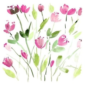 Midsummer bloom in Italy - watercolor hand painted botanical flowers - magenta