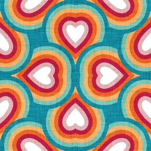 Normal scale // Groovy rainbow hearts // teal spearmint orange cardinal red blush pink and white hearts