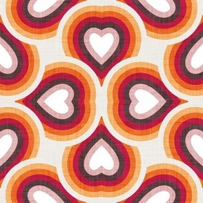 Small scale // Groovy rainbow hearts // beige orange cardinal red jon brown blush pink and white hearts