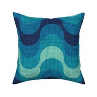 Large jumbo scale // Groovy waves // blue teal and spearmint horizontal wavy retro stripes