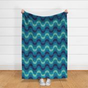 Large jumbo scale // Groovy waves // blue teal and spearmint horizontal wavy retro stripes