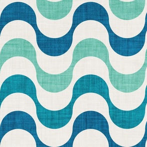 Large jumbo scale // scale // Groovy waves // teal spearmint and beige horizontal wavy retro stripes