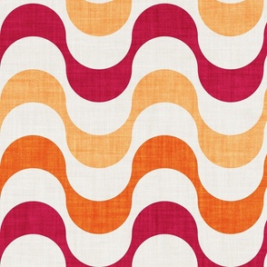 Large jumbo scale // Groovy waves // carmine red orange and beige horizontal wavy retro stripes