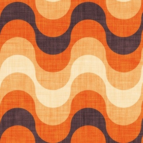 Large jumbo scale // Groovy waves // jon brown orange and ivory horizontal wavy retro stripes