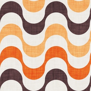 Large jumbo scale // Groovy waves // orange jon brown and beige horizontal wavy retro stripes